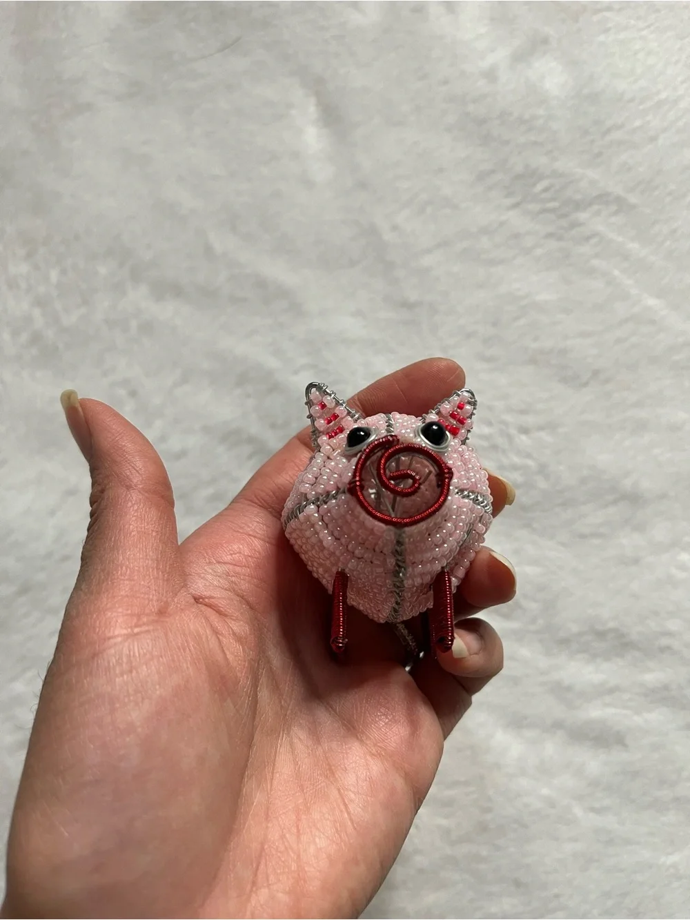 Pig Beaded Pink Pig Charm with Red Accents gift knick knacks